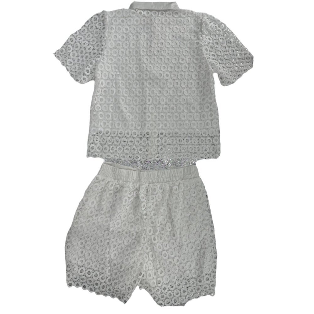 🐚 NWT White Eyelet Crochet 2-Piece Matching Set Resort Outfit L 🐚 - Picture 7 of 13